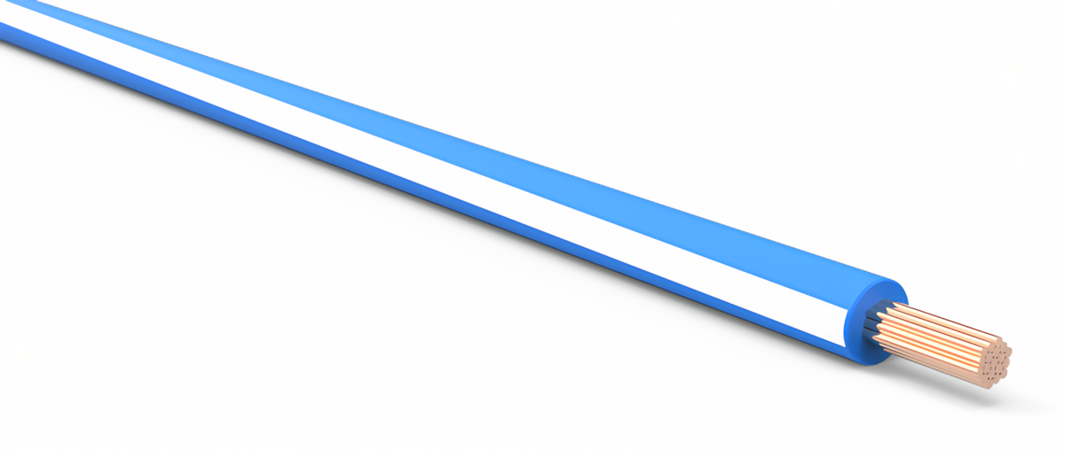 18ga Automotive TXL Wire - LIGHT BLUE w/ WHITE Stripe