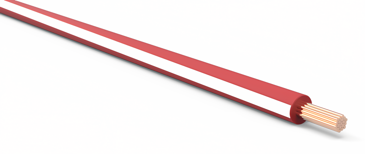 18ga Automotive TXL Wire - RED w/ WHITE Stripe